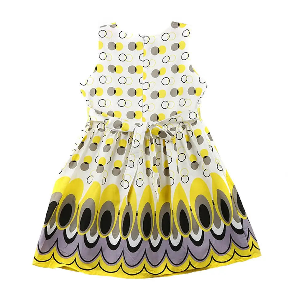 9 Girls Yellow Peacock Summer Dresses Back View