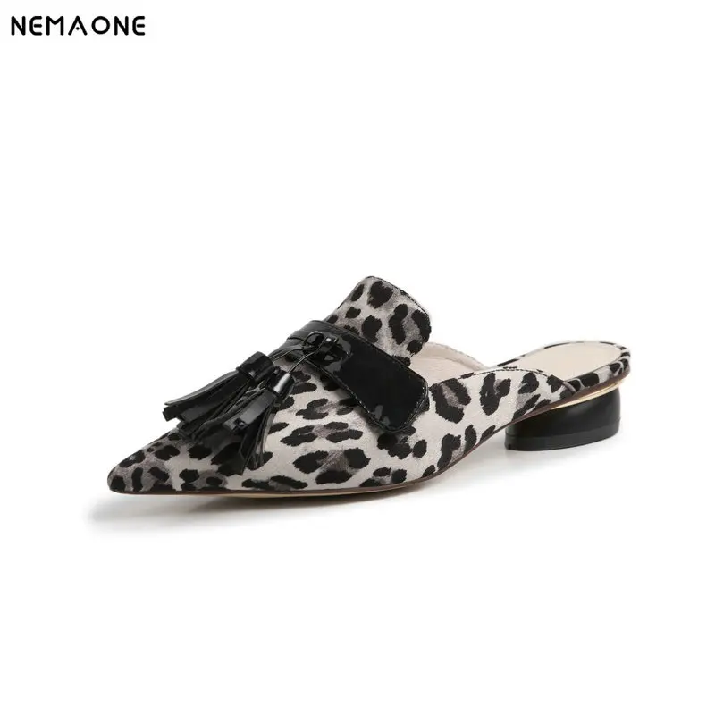 

NEMAONE Brand Women slippers Genuine Leather Low Heel Summer Elegant Pointed Toe Shoes Women Buckles Gladiator Slippers Sandals