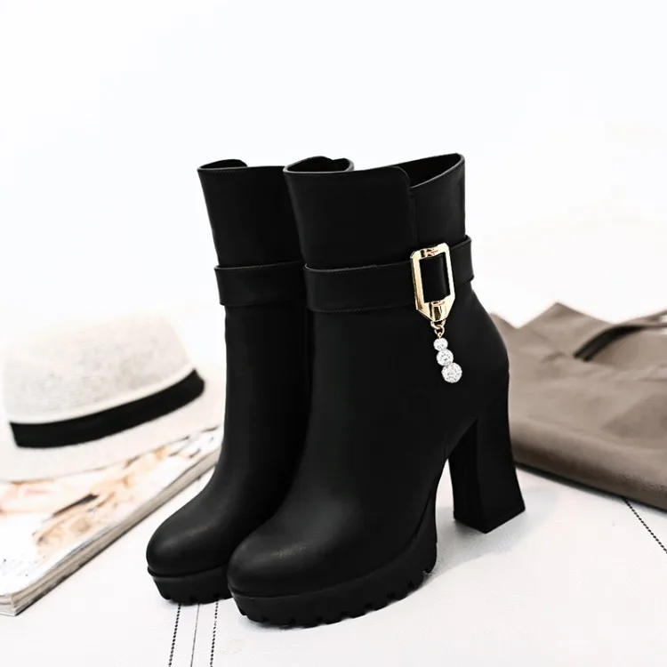 

Big Size 9 10 11 12 boots women shoes ankle boots for women ladies boots Hydraulic drill side zipper with belt buckle