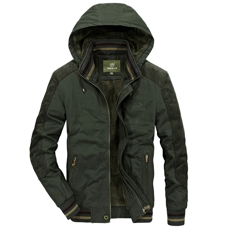 Новое поступление AFS JEEP зимняя куртка мужская с капюшоном Толстая флисовая Парка мужская брендовая военная куртка для среднего возраста размера плюс 6XL 7XL