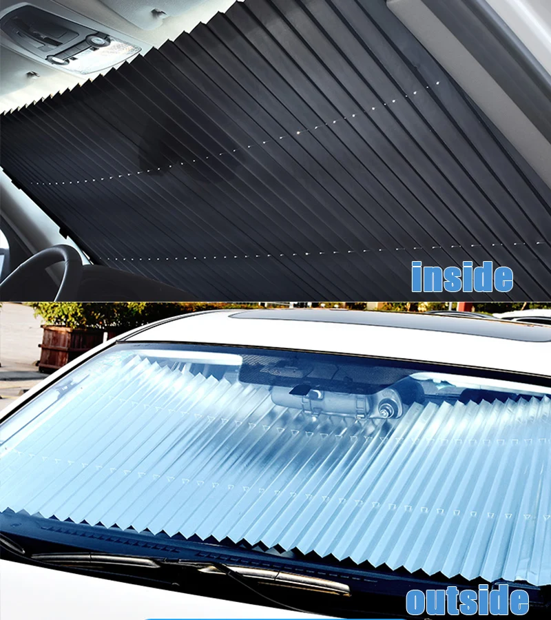 Car Retractable Curtain UV Protection Front Windshield Visor Sun Shade 65x150cm