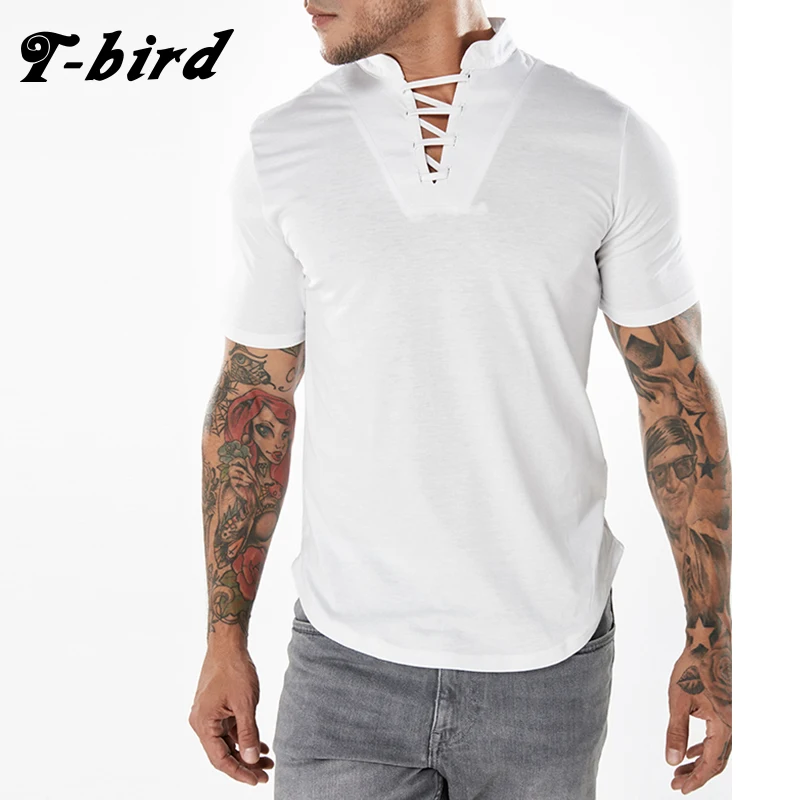 T Bird Summer Men T Shirt Short Sleeve O Neck Solid Color