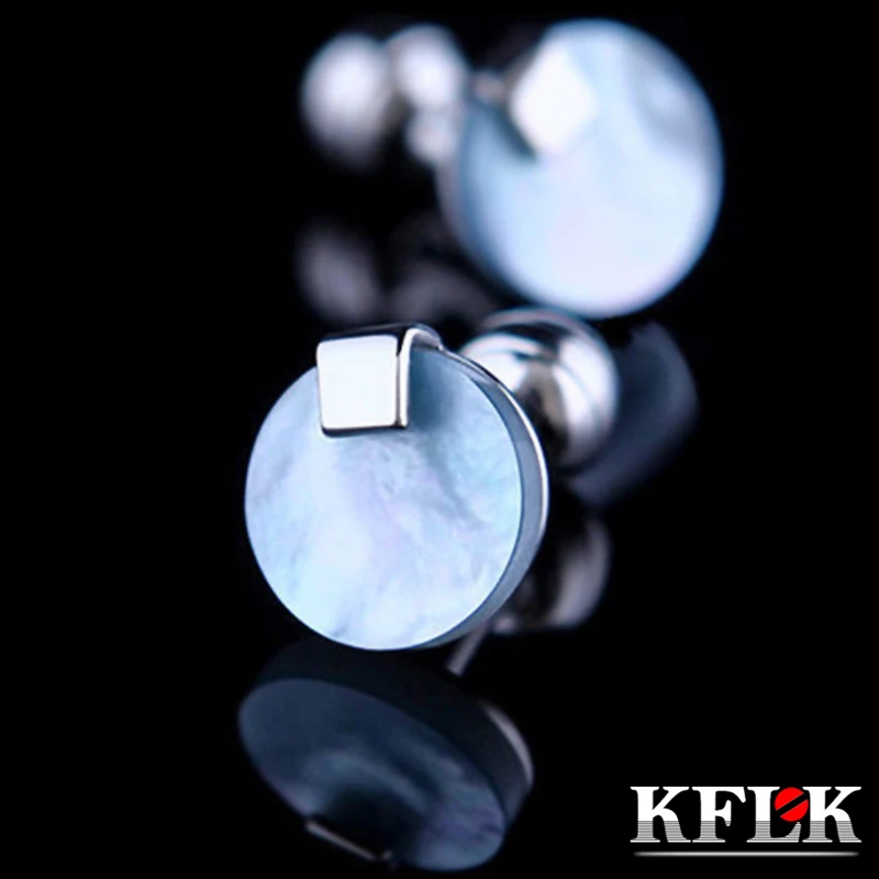 

KFLK Jewelry shirt Fashion cufflink for mens Brand Blue Shell cuff links Button High Quality Luxury Wedding Groom Free Shipping