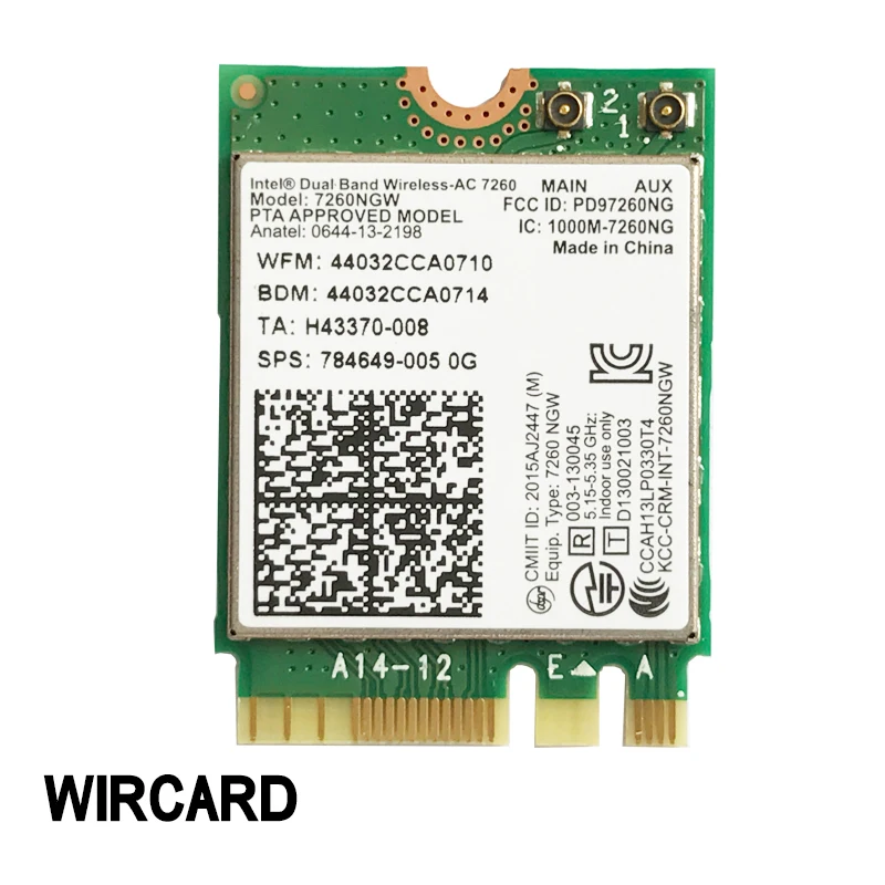Wircard Dual Band Ngff 867Mbps 802.11Ac Wifi Card Bt Per Intel 7260Ac 7260Ngw 2.4G/5G Wifi Card