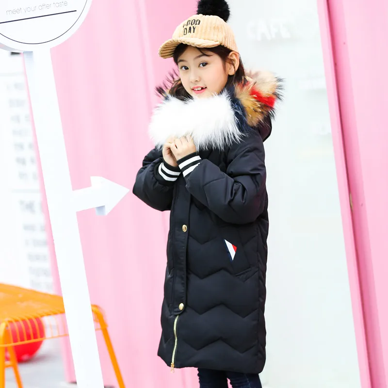 

HSSCZL Girls Duck Down Jackets 2018 Brand Winter Children Down Coat Thicken Hooded Fur Collar Overcoat Outerwear Clothes 5-14age
