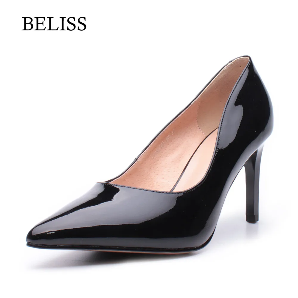 

BELISS 2019 Elegant Pumps For Women High heels Nude Sexy Ladies Wedding Shoes Patent Leather Pumps Women Shoes Pointed Toe X13