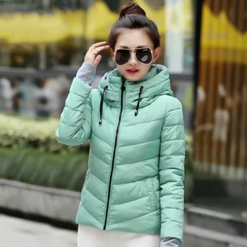 

2017 Winter Women Parkas Thicken office Outerwear Plus Size solid hooded Coats Short Female Slim Cotton padded basic tops