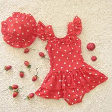 Для девочек от 1 до 2 лет, Корейская версия, милая треугольная многослойная юбка-торт с оборками цельный купальный костюм