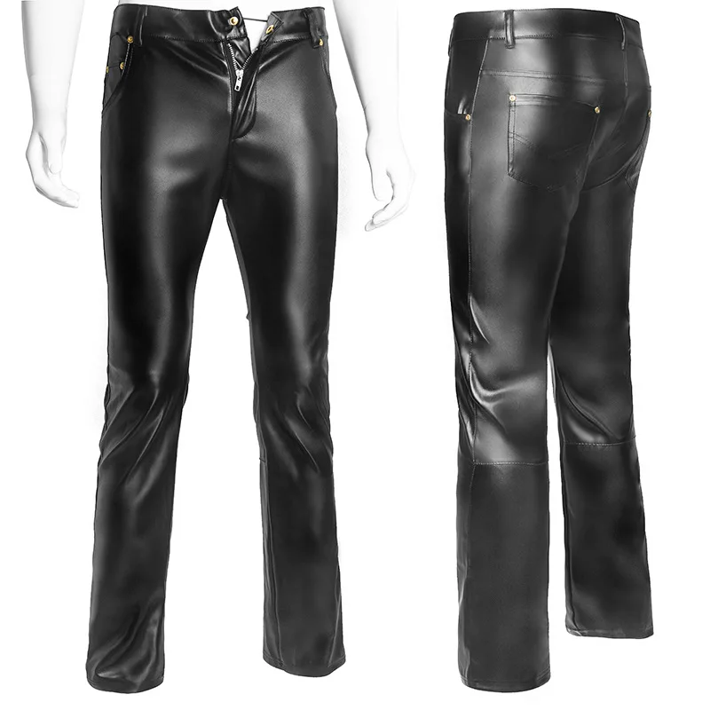 

New Mens Elastic Faux Leather Pants PU Motorcycle Ridding Black Slim Fit Dance Party Trousers Biker Leather Pants For Male