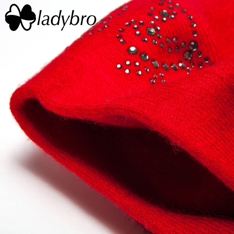 Ladybro для женщин Берет шерстяной шляпа осень зима шапка женская 2 слоя Стразы