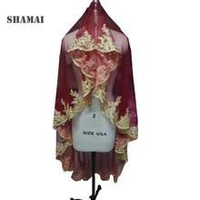 SHAMAI, Золотая кружевная кромка, бордовая красная свадебная фата, длина 150 см, однослойная Фата для невесты, свадебная вуаль, расческа