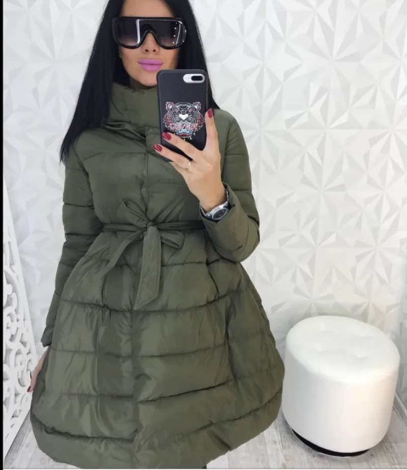 Женское длинное однобортное пальто однотонное теплое хлопковое трапециевидной
