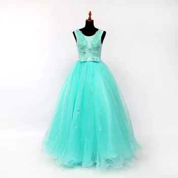 

2019 Fashionable A-Line Turquoise Quinceanera Dresses Custom Made Appliques Beaded Backless Cap Sleeve Cheap Quinceanera Gowns