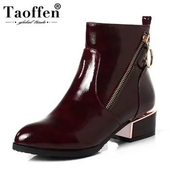 

TAOFFEN Women High Heels Winter Boots Warm Fur Zipper Office Ladies Club Shoes Women Square Heel Boots Footwear Size 31-43