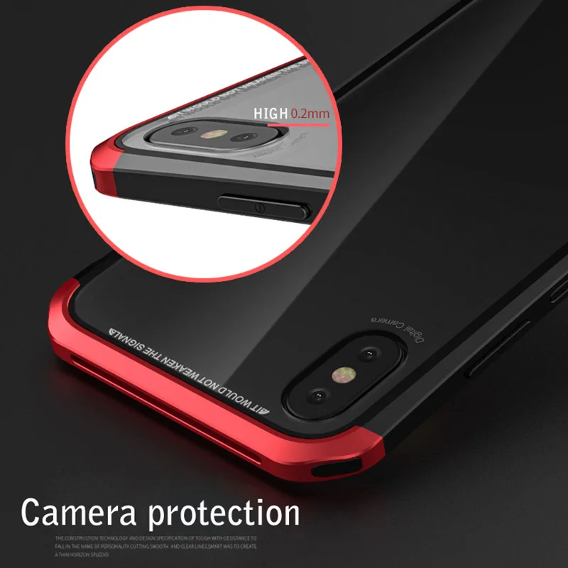 Чехол для iPhone X металлический тонкий чехол закаленное стекло алюминиевый пластик