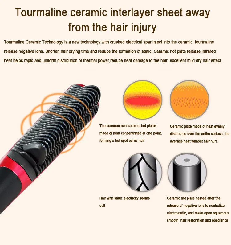 Электрический Керамический выпрямитель для волос, щетка для ухода за волосами, инструмент для укладки волос, расческа для выпрямления волос, авто массажные утюги, быстронагревающиеся щетки