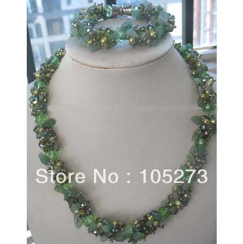 

Очаровательный набор ювелирных изделий из натурального драгоценного камня, шейпер в стиле барокко, ожерелье из пресноводного жемчуга зеленого кварца, браслет 4-8 мм, 18 дюймов, 8 дюймов, оптовая продажа