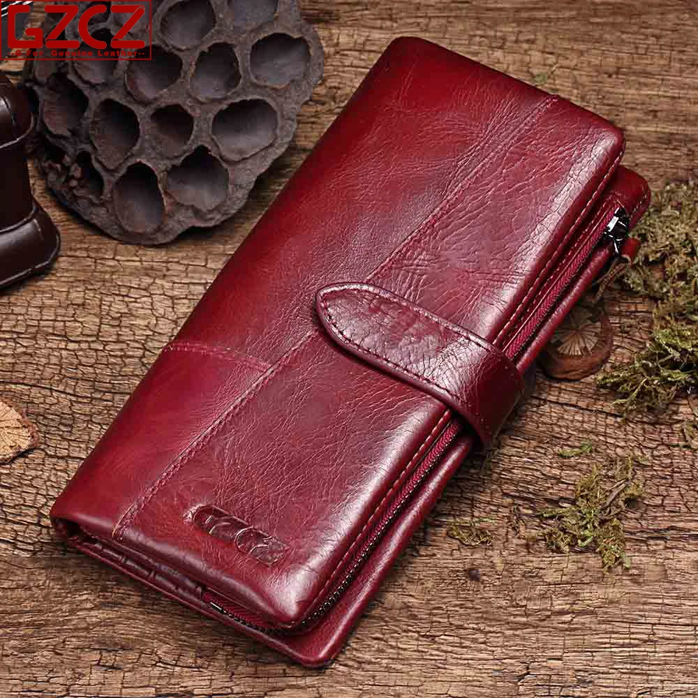 GZCZ 2019 Genuine Leather Women Wallet Purse Female Luxury Cow Leather Business Women's Handbag