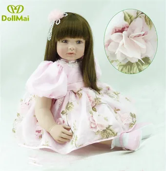 

60cm soft Silicone Reborn Baby Doll Toy with long hair beautiful girl Babies Dolls Lifelike Fashionable Children Birthday Gift