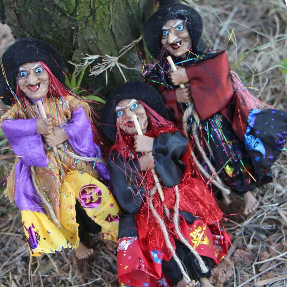 

1Pcs Halloween Bar Decoration Scene Arrangement Hanging Haunted House Terror Scary Yellow Broom Witch Tricky props PartyOrnament