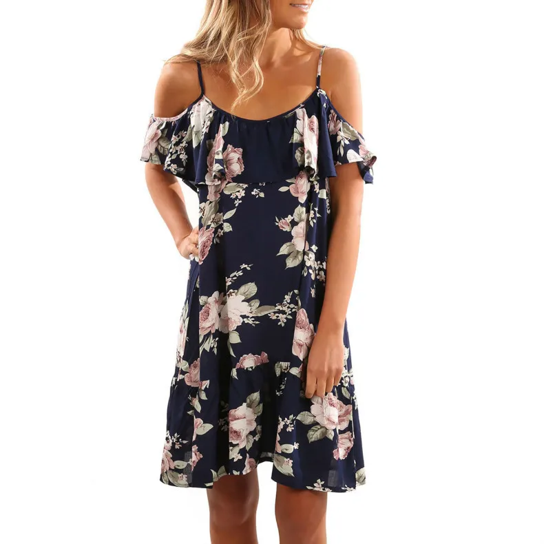 

Sexy Floral Dress Moda Mujer 2018 Flower Jurk Women Fashion Printed Sling Flying Sleeve Loose Elegant Dress Summer Bayan Elbise