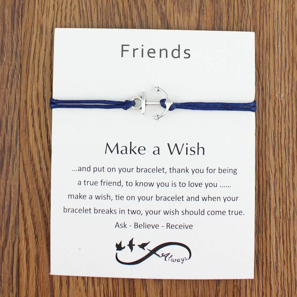 

Sailing Navy Antique Silver Charm Card Bracelets Red Black Navy Blue Wax Cord Women Men Unisex Boy Girl Jewelry Many Colors