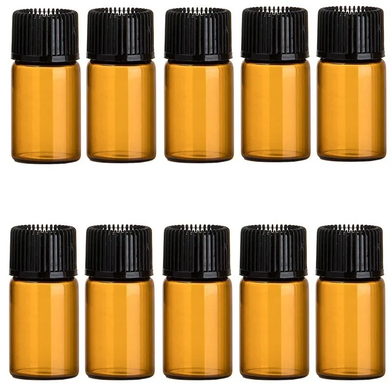 

10pcs 1ml/2ml/3ml Mini Amber Glass Essential Oil Reagents Refillable Sample Bottle Brown Glass Vials With Cap Oil Storage Bottle