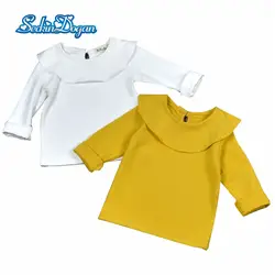 SeckinDogan Топ для маленьких девочек трепал воротник для маленьких девочек одежда желтый однотонные хлопковые для маленьких девочек s футболка