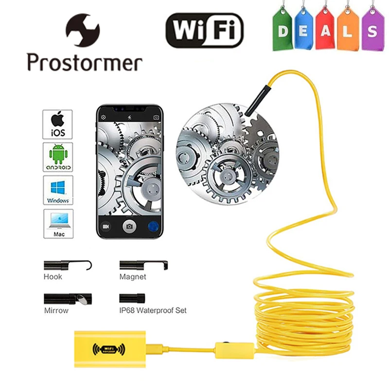 

Prostormer 8mm Wifi Endoscope Camera 1200P Hardwire Borescope for Android iPhone Waterproof Endoscope 8 LED Endoscopio Camaras20