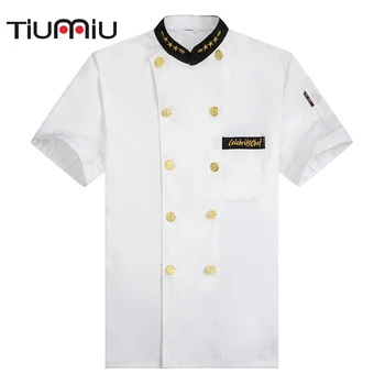 

Wholesale White New Chef Jackets Kitchen Cooking Workwear Clothes Short Sleeve Restaurant Cozinha Double-breasted Bakery Uniform
