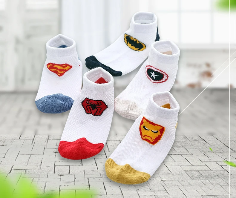 5 штук 3-12years старые super hero с рисунками для детей Носки мальчиков короткие носки дети дышащая Летняя Сетка для маленьких девочек коттоновые