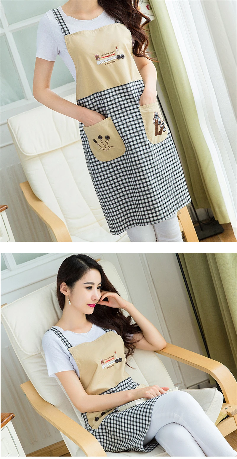 10 Plaids Pattern Apron Woman Adult Bibs Home Cooking Baking Shop Cleaning Aprons For Pocket Kitchen Accessory Waterproof And Oil