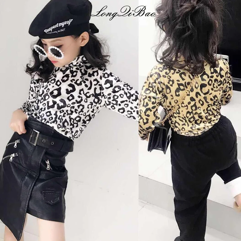 

Girls T-shirt 2018 autumn new big virgin Korean children Leopard Western style fashion loose long-sleeved T-shirt tide