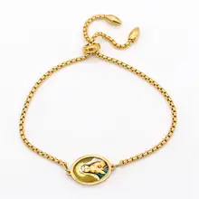 Модный регулируемый ползунок из нержавеющей стали/Скользящие Боло браслеты золото Девы Марии и Иисуса стекло Jewelry ювелирные изделия длиной 25 см 1 шт