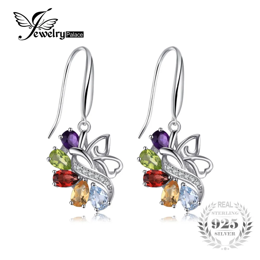 

JewelryPalace Genuine Amethyst Citrine Garnet Peridot Sky Blue Topaz Drop Earrings Dangle Solid 925 Sterling Silver Jewelry