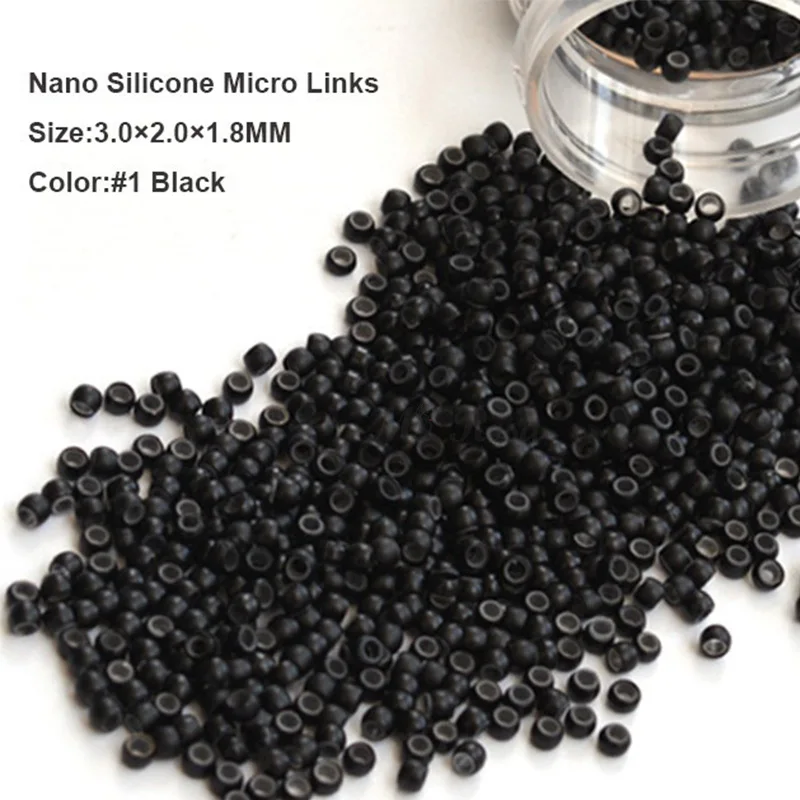 Grânulos de Cobre Extensão do Cabelo Nano Silicone Grânulo Pces – Garrafa 1 Preto Micro Anéis Links 3.0*2.0*1.8mm 1000