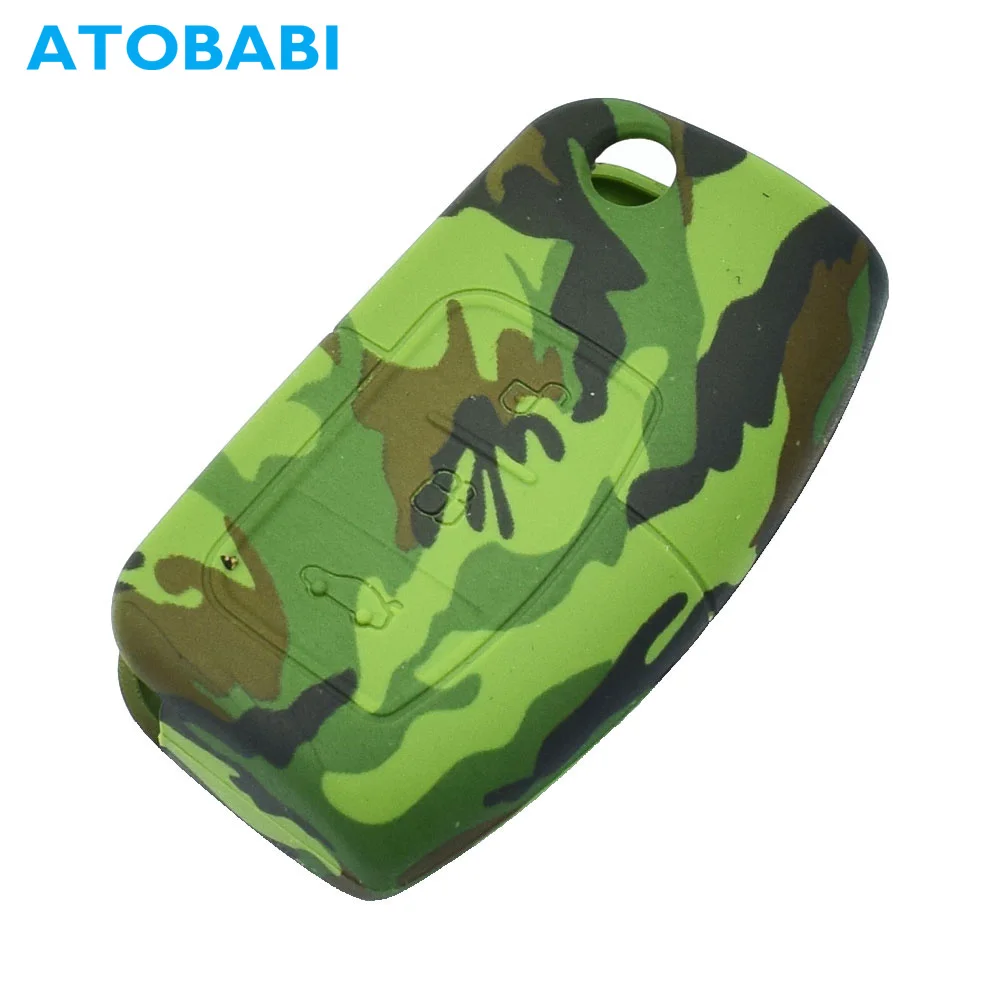 

ATOBABI Car Key Case Camouflage Pattern Silicone 3 Buttons Flip Remote Fob Cover for Ford Fiesta Focus Mondeo Kuga C-Max Galaxy