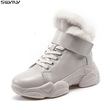 

SWYIVY Winter Shoes Women Ankle Boots Women's Shoes White New 2019 White Snow Boots Fur Plush Warm Hook Loop Booties For Women