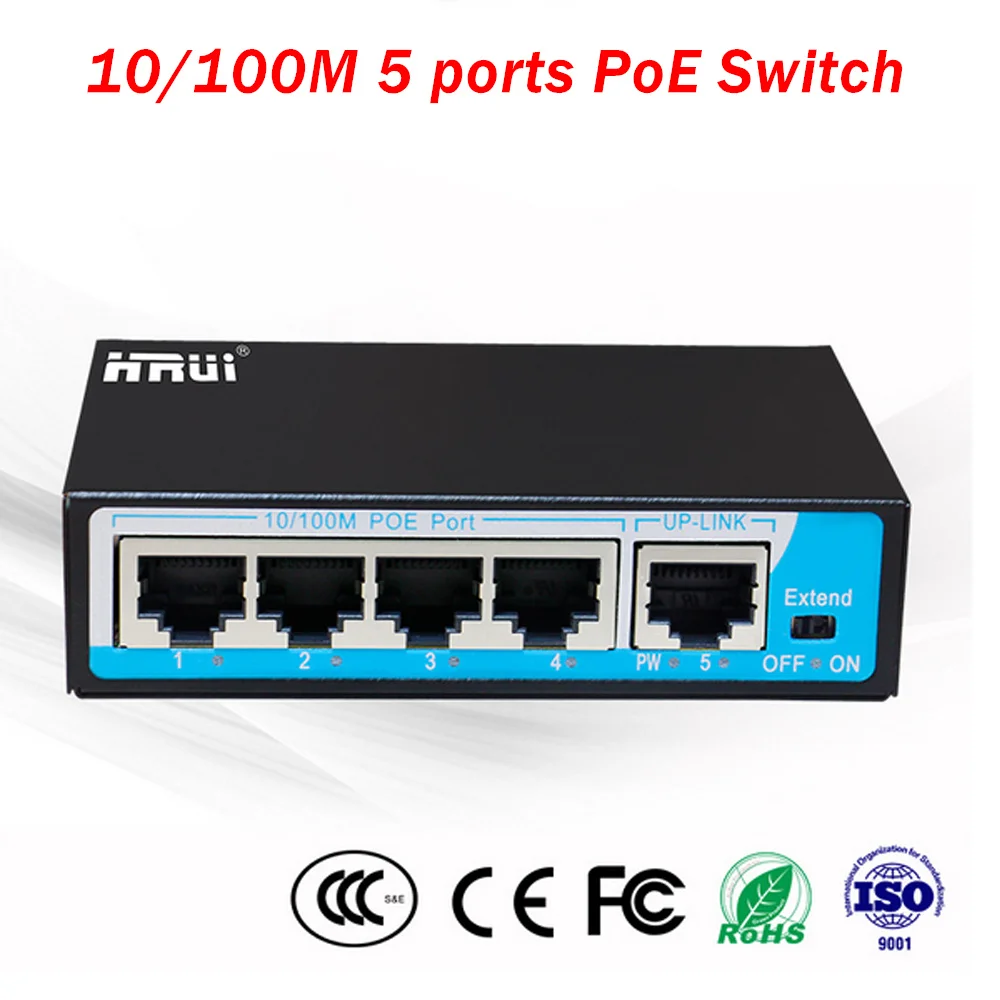 Professional 10/100M 5 ports PoE Switch plug and play LED indicators