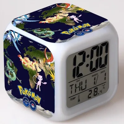 Мультфильм Покемон го Пикачу reloj будильник, цифровой светодиодный 7 цветов меняющийся будильник спальня ночные световые часы детские игрушки - Цвет: Серебристый