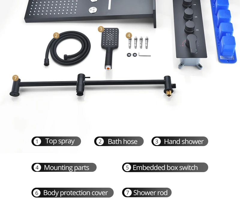 22Waterfall Rain Shower Sets Faucet Rotating Water Shower 4 Function Spa Waterfall Massage Bathroom Fixture Black Shower Set (26)