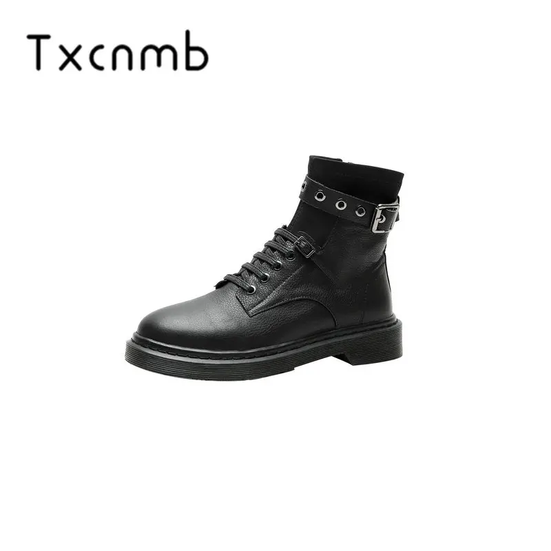 

TXCNMB Fashion Boots Women Ankle Boots Zipper Genuien Leather Thick Low Heels Ladies Shoes Woman 2019 Short Basic Boots