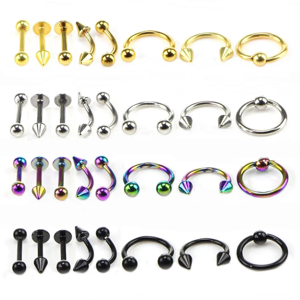 

Mix Piercing Body Jewelry Surgical Stainless Steel Nipple Lip Rings Labret Eyebrow Jewelry Ear Tragus Stud Piercing Jewlery 8pcs