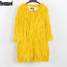 Nerazzurri, зимняя женская куртка,, искусственный мех, пальто с круглым вырезом, желтый, синий, модная, с мехом, большие размеры, уличная одежда, 5xl, 6xl, осенняя верхняя одежда