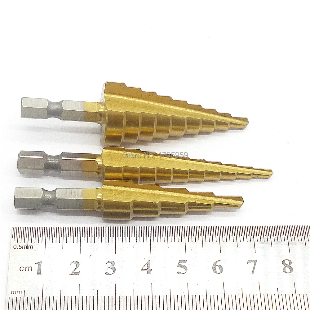 Ступенчатые сверла 1/" с шестигранным хвостовиком быстросъемные метрические сверла 4-12 мм 4-20 мм 3-12 мм титановые Hss ступенчатые сверла 3 шт. в комплекте