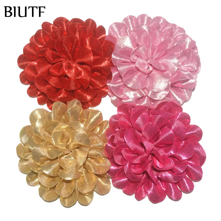 

10pcs/lot 4'' Metallic Fabric Flower with Hair Clip Artificial Flowers Kids Headwear Accessories Wedding Decoration TH285