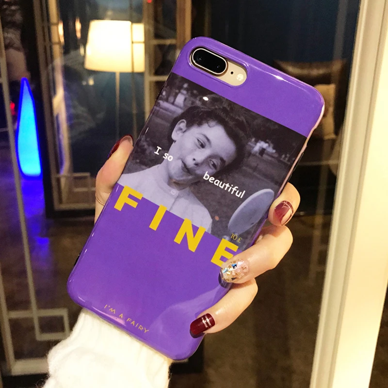 Aoweziic Ins popular purple self timer cute girl For iPhoneX XS mobile phone shell 6S 7P protective sleeve 8Plus soft silica gel