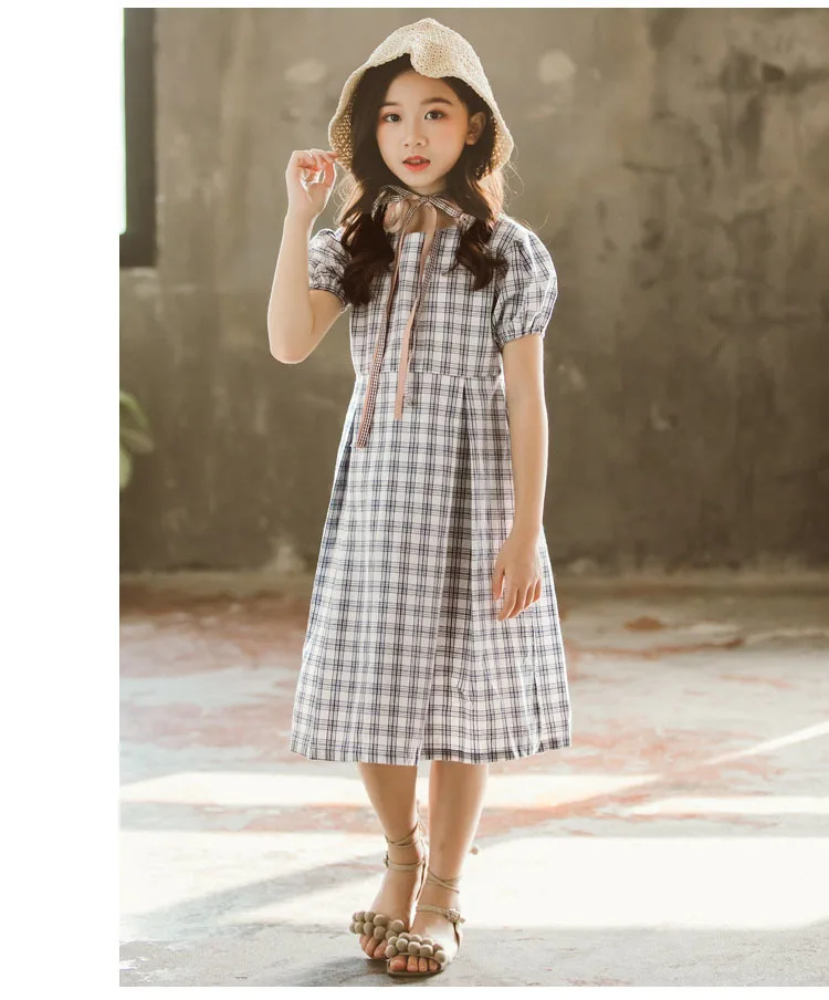 Teenage Baby Girl Cotton Short Sleeve Plaid Dress Summer Spring 2019 Children Princess Dresses Girl Party Dress Birthday Clothes  (17).jpg