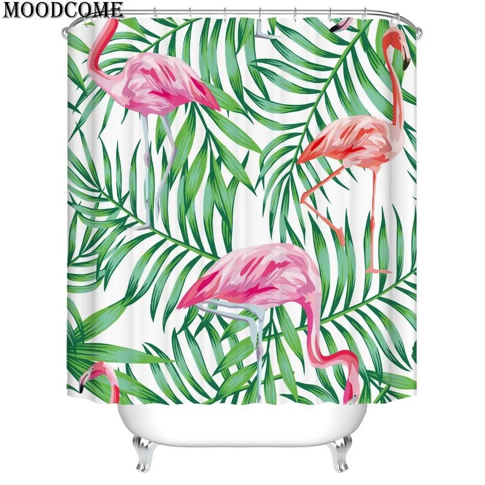 tropical leaf flamingo shower curtain bath curtain waterproof