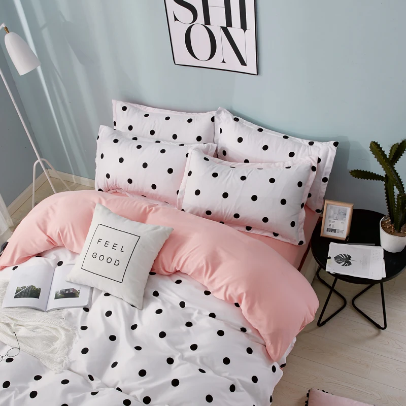 Günstige ParkShin Dot Kunst Weiß Rosa Bett Abdeckung Set Decor Home Bettwäsche Set Textil Schlafzimmer Erwachsene Mädchen Bettbezug Flache Blatt bettwäsche Set